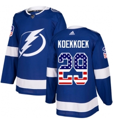 Men's Adidas Tampa Bay Lightning #29 Slater Koekkoek Authentic Blue USA Flag Fashion NHL Jersey