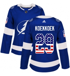 Women's Adidas Tampa Bay Lightning #29 Slater Koekkoek Authentic Blue USA Flag Fashion NHL Jersey