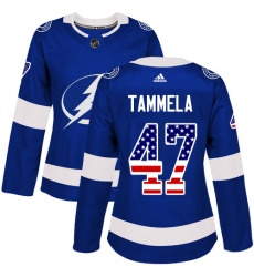 Women's Adidas Tampa Bay Lightning #47 Jonne Tammela Authentic Blue USA Flag Fashion NHL Jersey