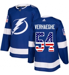 Men's Adidas Tampa Bay Lightning #54 Carter Verhaeghe Authentic Blue USA Flag Fashion NHL Jersey