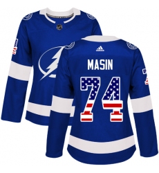 Women's Adidas Tampa Bay Lightning #74 Dominik Masin Authentic Blue USA Flag Fashion NHL Jersey