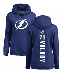 NHL Women's Adidas Tampa Bay Lightning #79 Alexander Volkov Royal Blue Backer Pullover Hoodie