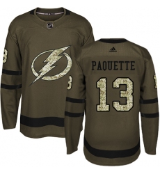 Men's Adidas Tampa Bay Lightning #13 Cedric Paquette Authentic Green Salute to Service NHL Jersey