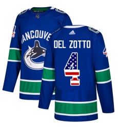 Men's Adidas Vancouver Canucks #4 Michael Del Zotto Authentic Blue USA Flag Fashion NHL Jersey