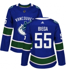 Women's Adidas Vancouver Canucks #55 Alex Biega Premier Blue Home NHL Jersey