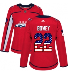 Women's Adidas Washington Capitals #22 Madison Bowey Authentic Red USA Flag Fashion NHL Jersey