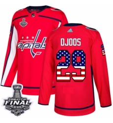 Men's Adidas Washington Capitals #29 Christian Djoos Authentic Red USA Flag Fashion 2018 Stanley Cup Final NHL Jersey
