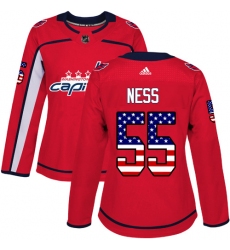 Women's Adidas Washington Capitals #55 Aaron Ness Authentic Red USA Flag Fashion NHL Jersey