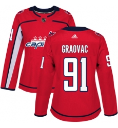 Women's Adidas Washington Capitals #91 Tyler Graovac Authentic Red Home NHL Jersey