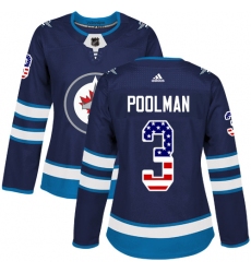 Women's Adidas Winnipeg Jets #3 Tucker Poolman Authentic Navy Blue USA Flag Fashion NHL Jersey