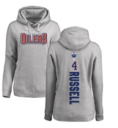 NHL Women's Adidas Edmonton Oilers #4 Kris Russell Ash Backer Pullover Hoodie