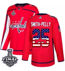 Men's Adidas Washington Capitals #25 Devante Smith-Pelly Authentic Red USA Flag Fashion 2018 Stanley Cup Final NHL Jersey