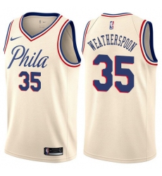 Men's Nike Philadelphia 76ers #35 Clarence Weatherspoon Swingman Cream NBA Jersey - City Edition
