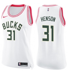 Women's Nike Milwaukee Bucks #31 John Henson Swingman White/Pink Fashion NBA Jersey