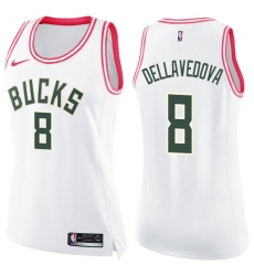 Women's Nike Milwaukee Bucks #8 Matthew Dellavedova Swingman White/Pink Fashion NBA Jersey