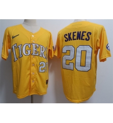 Men's LSU Tigers #20 Paul Skenes Gold 2023 Stitched Baseball Jersey