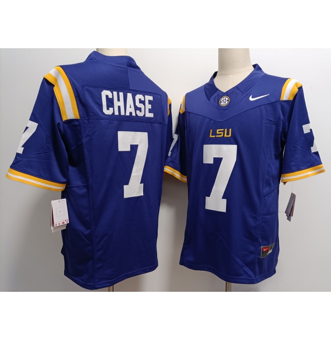 Men's LSU Tigers #7 JaMarr Chase Purple FUSE College Stitched Jersey