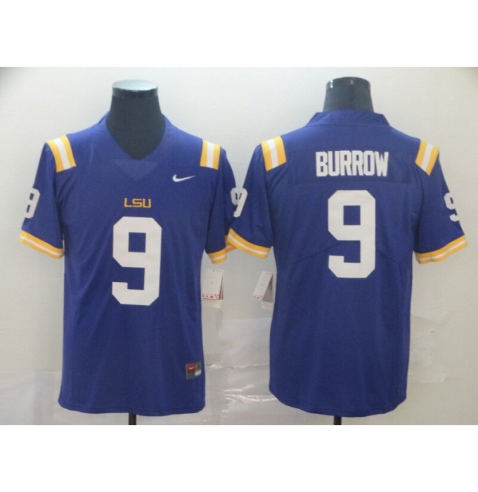 Men's LSU Tigers #9 Burrow Purple College Football Jersey