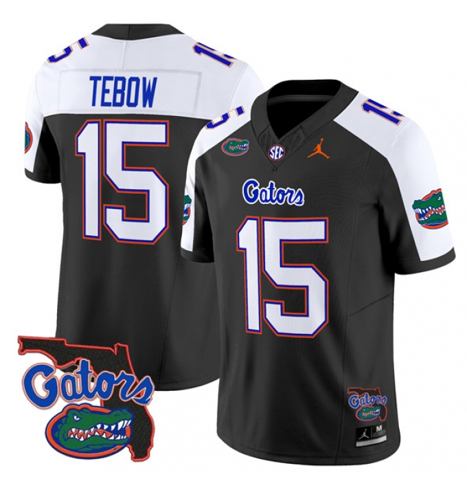 Men's Florida Gators #15 Tim Tebow Black Alternate 2024 F.U.S.E. Florida Patch Vapor Limited Stitched Football Jersey