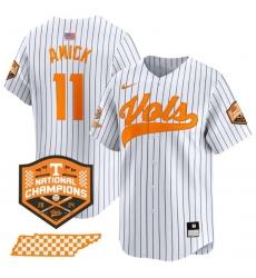 Men's Tennessee Volunteers #11 Billy Amick White Pinstripe 2024 Champions Vapor Limited Stitched Jersey