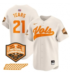 Men's Tennessee Volunteers #21 Kavares Tears Cream 2024 Champions Vapor Limited Stitched Jersey