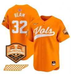 Men's Tennessee Volunteers #32 Drew Beam Orange 2024 Champions Vapor Limited Stitched Jersey