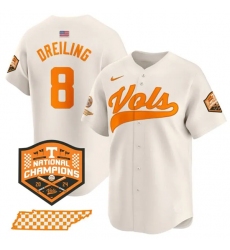 Men's Tennessee Volunteers #8 Dylan Dreiling Cream 2024 Champions Vapor Limited Baseball Stitched Jersey