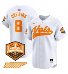 Men's Tennessee Volunteers #8 Dylan Dreiling White 2024 Champions Vapor Limited Stitched Jersey