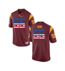 USC Trojans 55 Trojans Seau Red USA Flag College Football Jersey