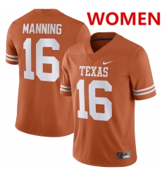 Women's Texas Longhorns #16 Arch Manning Orange Stitched Jersey