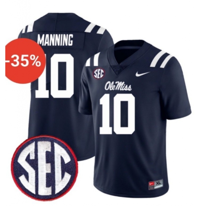Men's Ole Miss Rebels #10 Eli Manning Navy F.U.S.E. Stitched Jersey