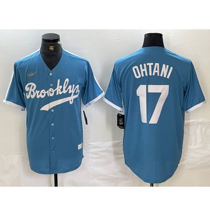 Men's Brooklyn Dodgers #17 Shohei Ohtani Light Blue Cooperstown Collection Cool Base Jersey