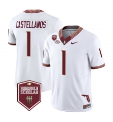 Men's Florida State Seminoles #1 Castellanos White Limited NCAA Jersey