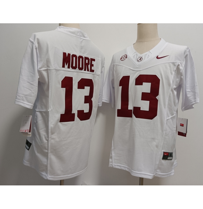 Men's Alabama Crimson Tide #13 Malachi Moore White FUSE College Stitched Jersey