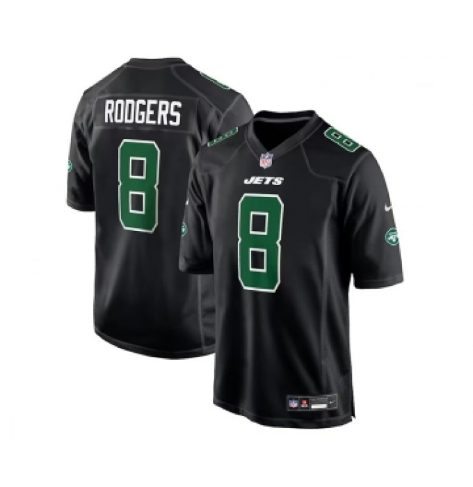 Men's New York Jets #8 Aaron Rodgers Black Stitched Jersey