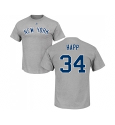 Baseball New York Yankees #34 J.A. Happ Gray Name & Number T-Shirt