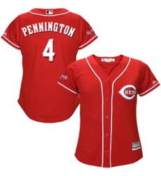 Women's Majestic Cincinnati Reds #4 Cliff Pennington Replica Red Alternate Cool Base MLB Jersey