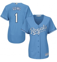 Women's Majestic Kansas City Royals #1 Ryan Goins Replica Light Blue Alternate 1 Cool Base MLB Jersey