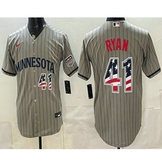 Men's Minnesota Twins #41 Joe Ryan Grey 2026 USA 250 Fourth of July Stitched Jersey