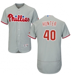 Men's Majestic Philadelphia Phillies #40 Tommy Hunter Grey Road Flex Base Authentic Collection MLB Jersey
