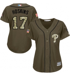 Women's Majestic Philadelphia Phillies #17 Rhys Hoskins Replica Green Salute to Service MLB Jersey