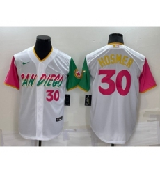 Men's San Diego Padres #30 Eric Hosmer White Number 2022 City Connect Cool Base Stitched Jersey