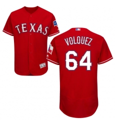 Men's Majestic Texas Rangers #64 Edinson Volquez Red Alternate Flex Base Authentic Collection MLB Jersey