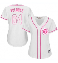 Women's Majestic Texas Rangers #64 Edinson Volquez Replica White Fashion Cool Base MLB Jersey