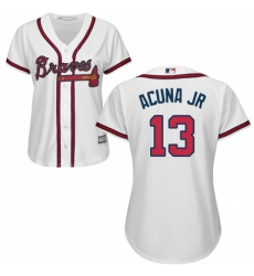 Women's Majestic Atlanta Braves #13 Ronald Acuna Jr. Authentic White Home Cool Base MLB Jersey