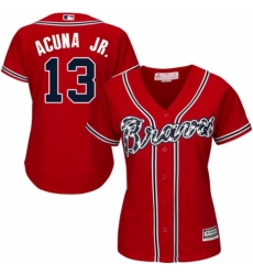 Women's Majestic Atlanta Braves #13 Ronald Acuna Jr. Replica Red Alternate Cool Base MLB Jersey