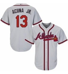 Youth Majestic Atlanta Braves #13 Ronald Acuna Jr. Replica Grey Road Cool Base MLB Jersey