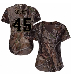 Women's Majestic Tampa Bay Rays #45 Jesus Sucre Authentic Camo Realtree Collection Flex Base MLB Jersey