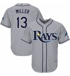 Youth Majestic Tampa Bay Rays #13 Brad Miller Replica Grey Road Cool Base MLB Jersey