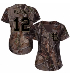 Women's Majestic St. Louis Cardinals #12 Paul DeJong Authentic Camo Realtree Collection Flex Base MLB Jersey